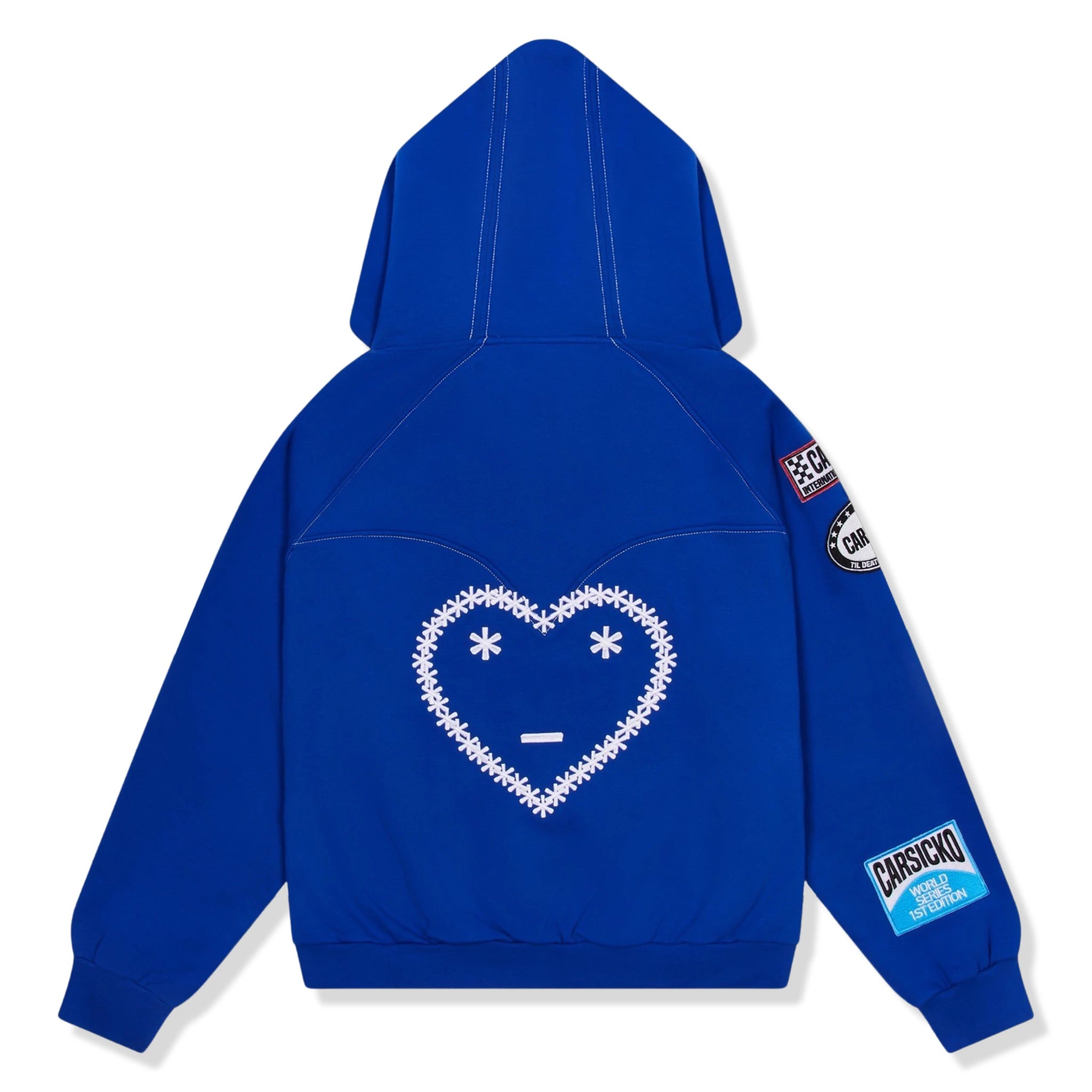Back view of Carsicko Racing Club Zip-Up Blue Hoodie